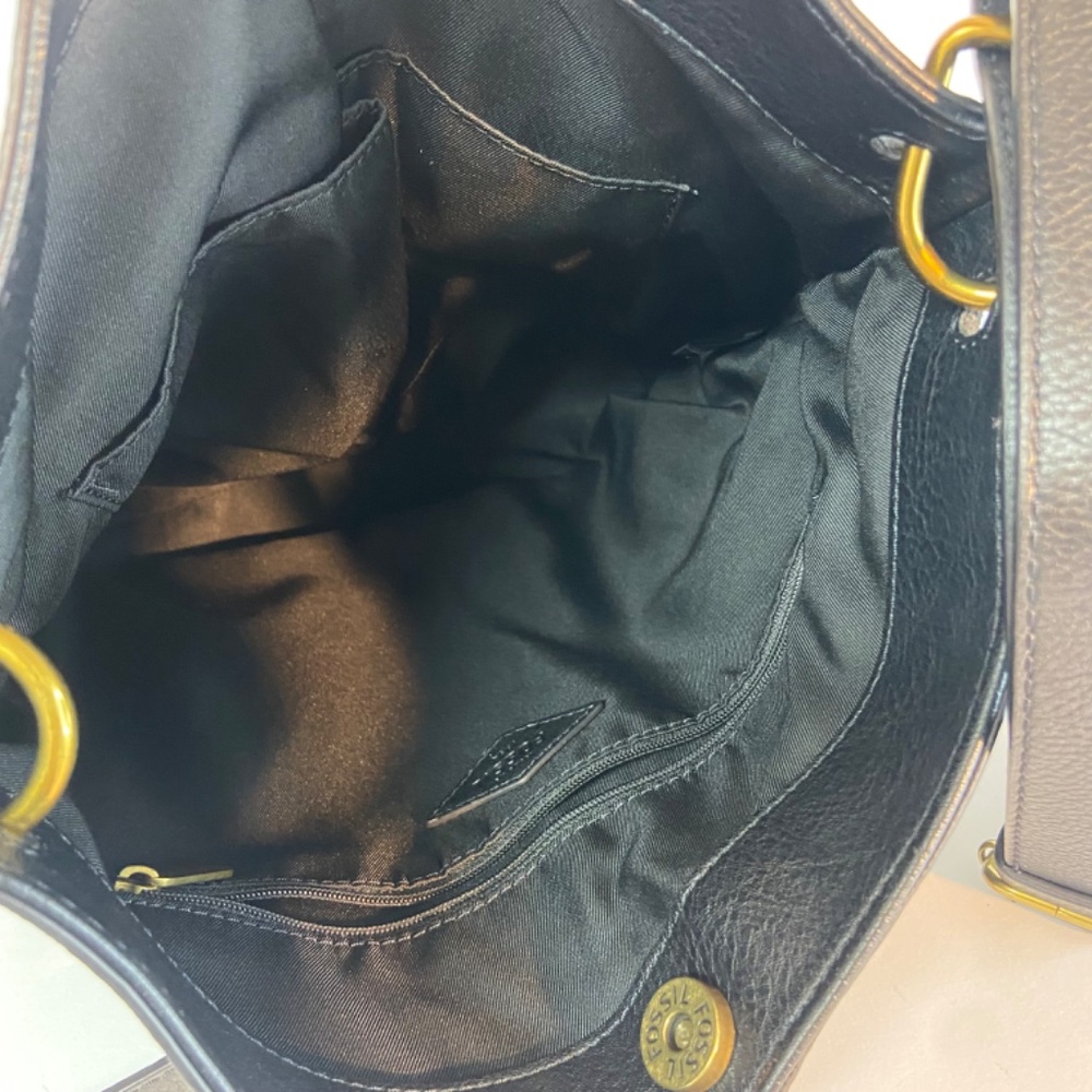 Fossil Crossbody Hobo Messenger Bag - Black Leather - Picture 10 of 14